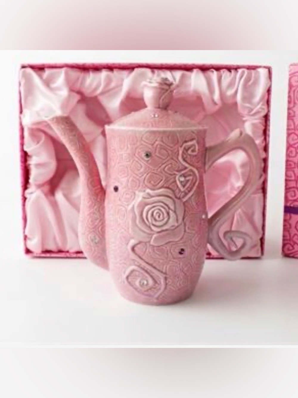 Disney Parks Maleficent Sleeping Beauty Teapot Jewelled Rose Pink Ceramic Boxed